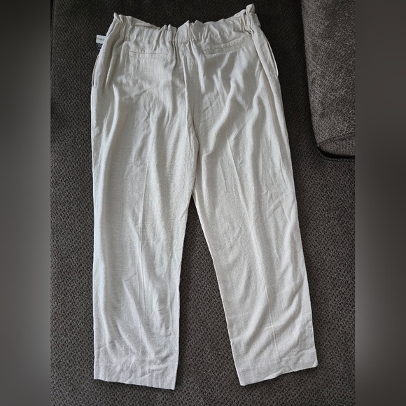 Bar III Pants Women Sz L Nude High Rise Linen Blend Belted Ankle Neutral… - Picture 9 of 11